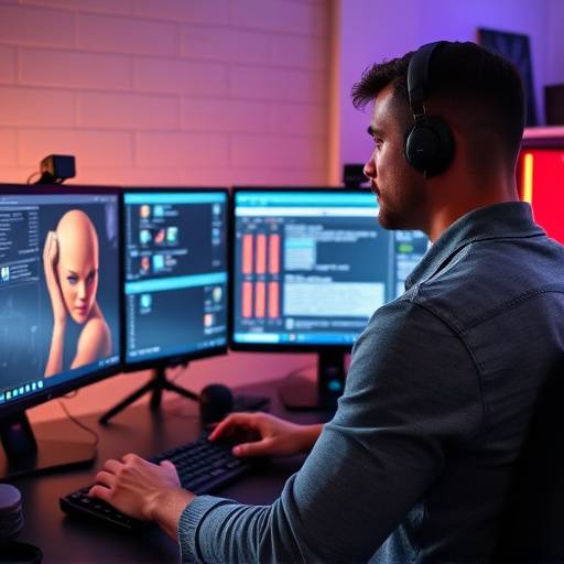 A person working at a computer with multiple monitors, representing advanced computer usage